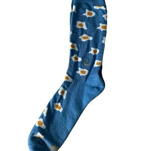 Men's Blue Crew Socks with Fried Egg Pattern